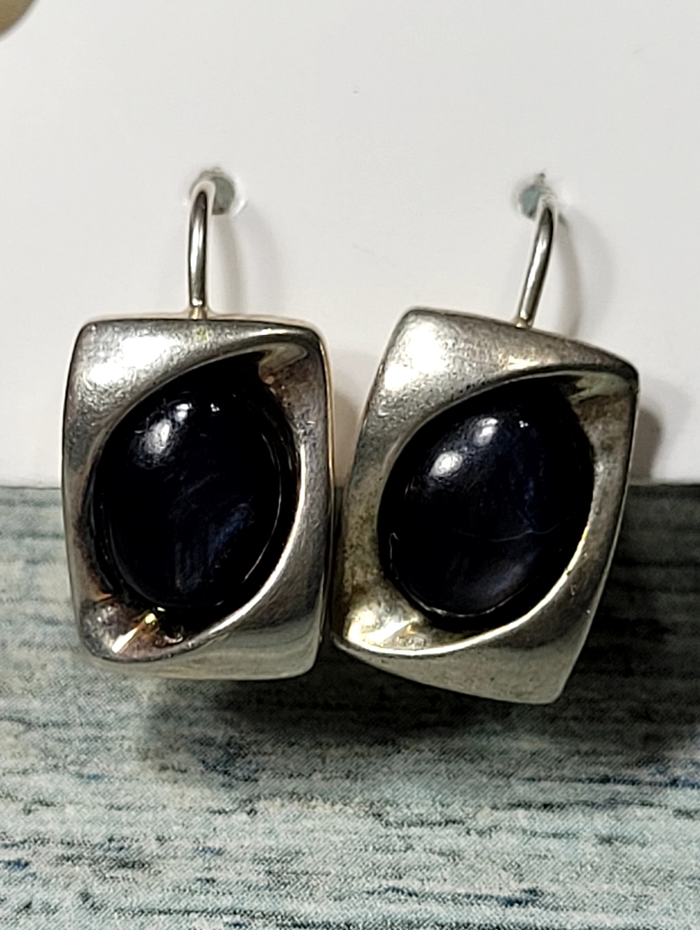 Kenneth Cole Silver Earrings with Black Stone Accent